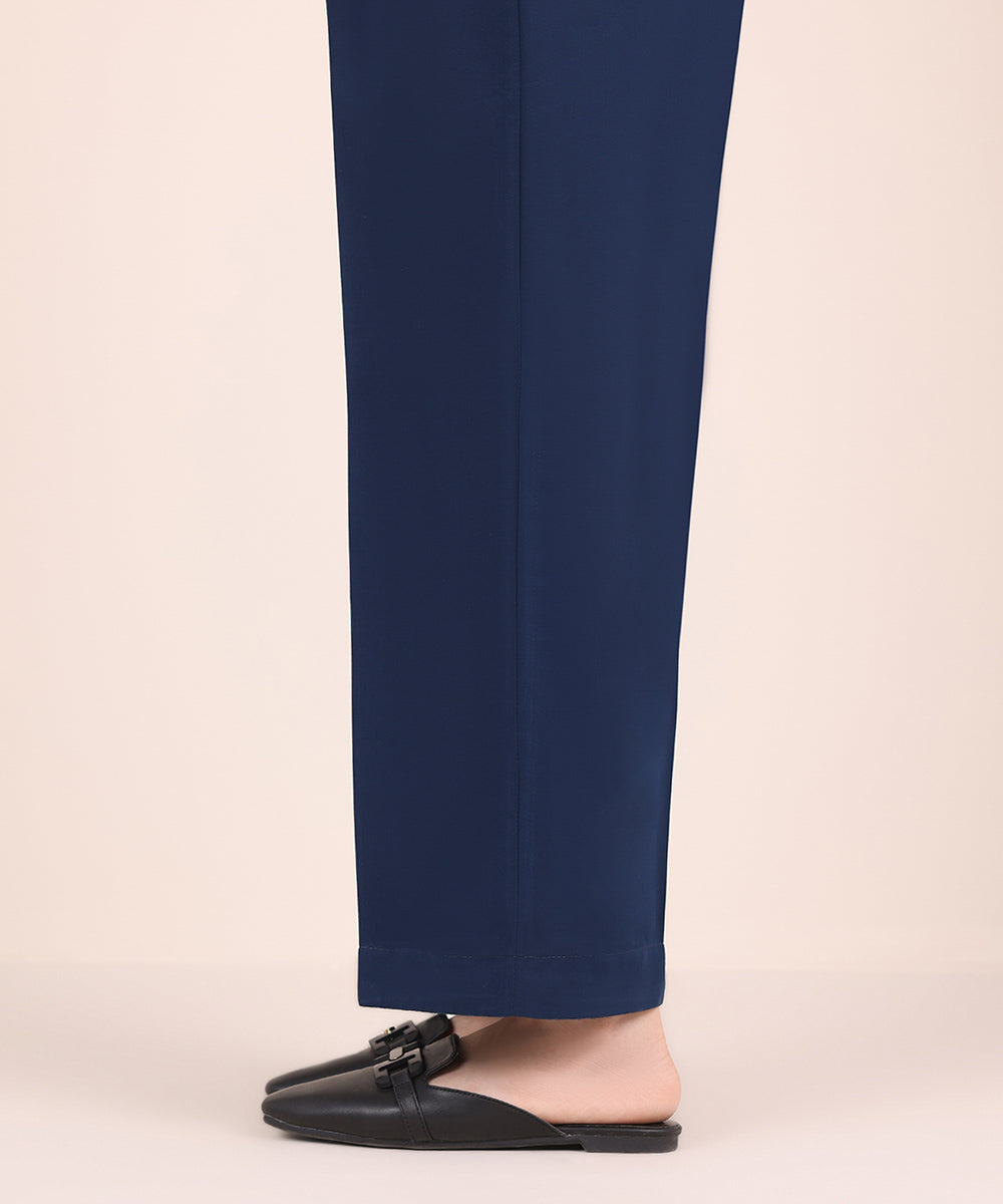 Women's Pret Cambric Blue Embroidered Straight Pants