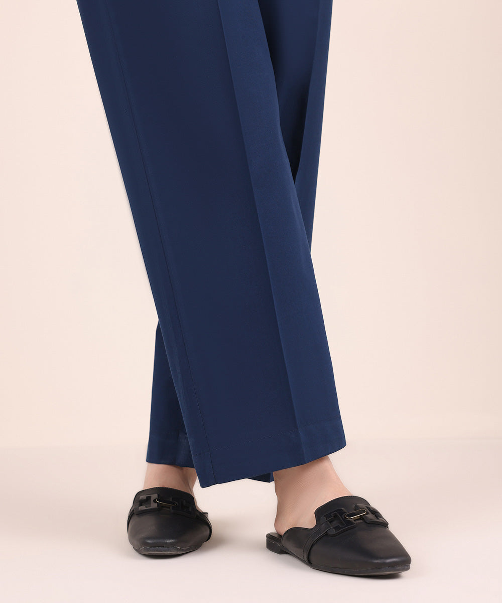 Women's Pret Cambric Blue Embroidered Straight Pants