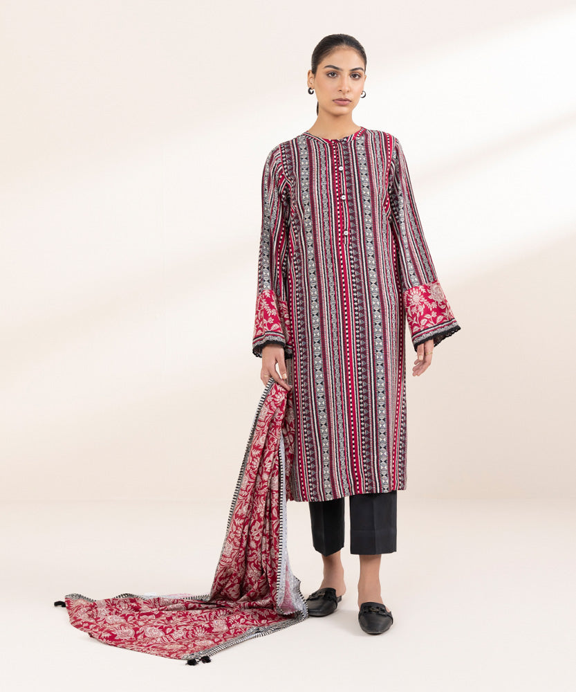 Women's Pret Printed Red Linen Dupatta