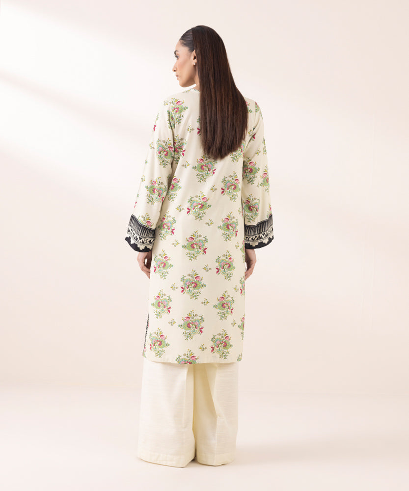 Women's Pret Printed Light Beige Linen Straight Shirt