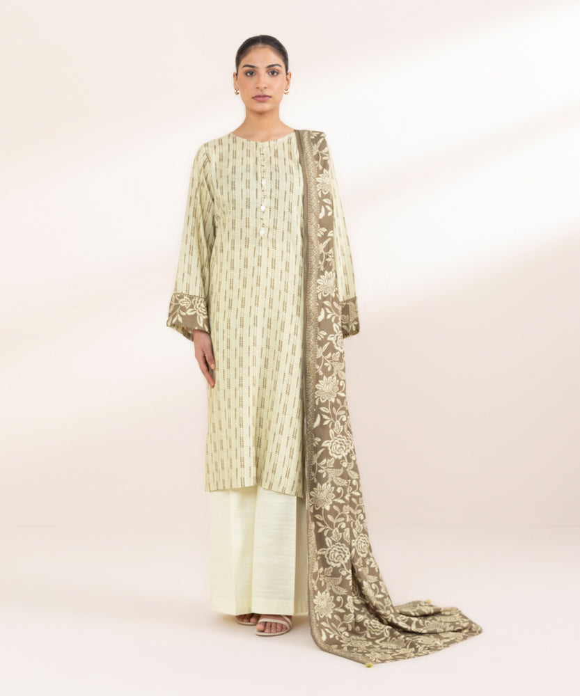 Women's Pret Printed Grey Brown Linen Dupatta