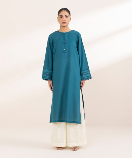 Women's Pret Solid Zinc Khaddar A Line Shirt