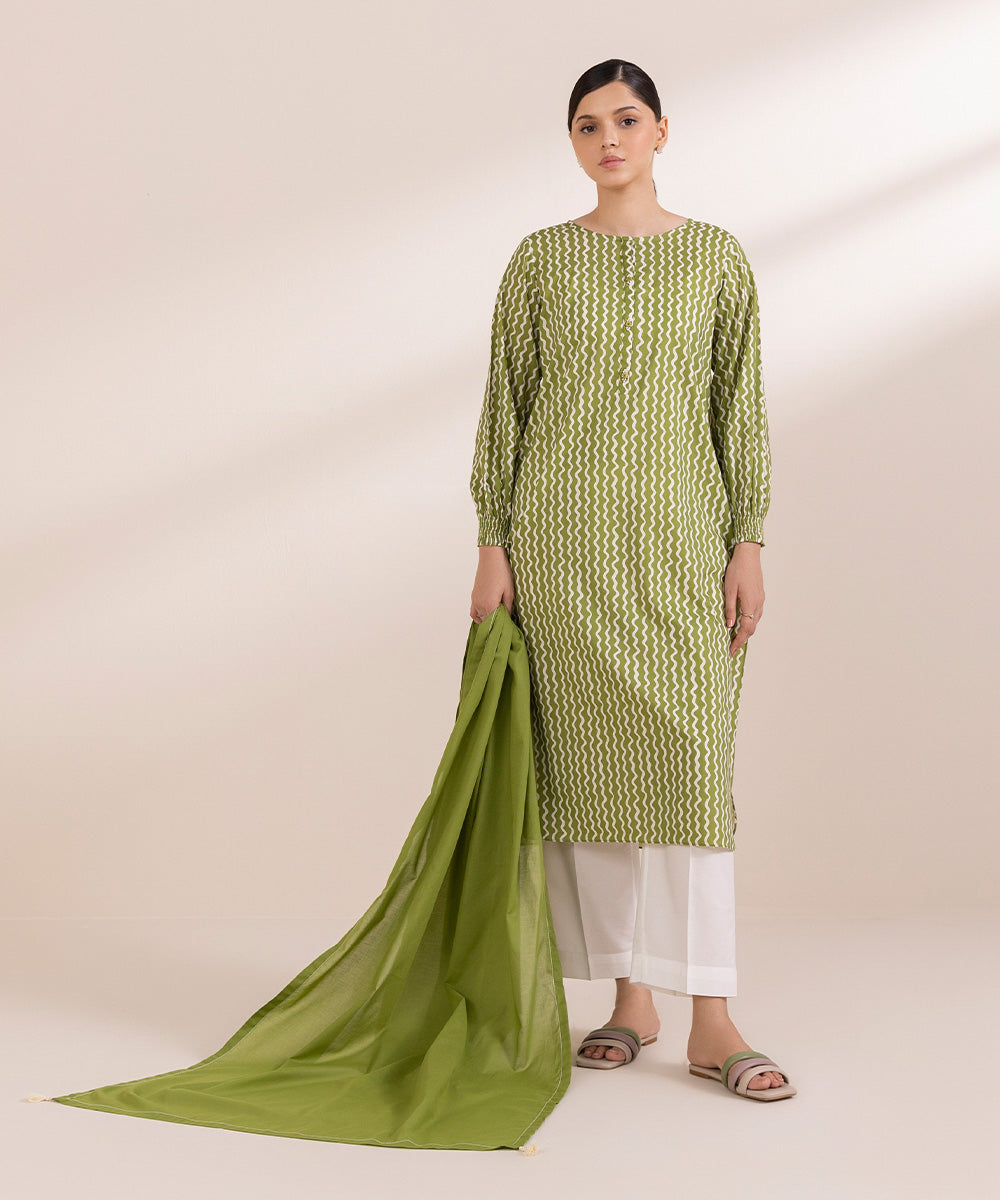 Women's Fine Voile Green Solid Dupatta