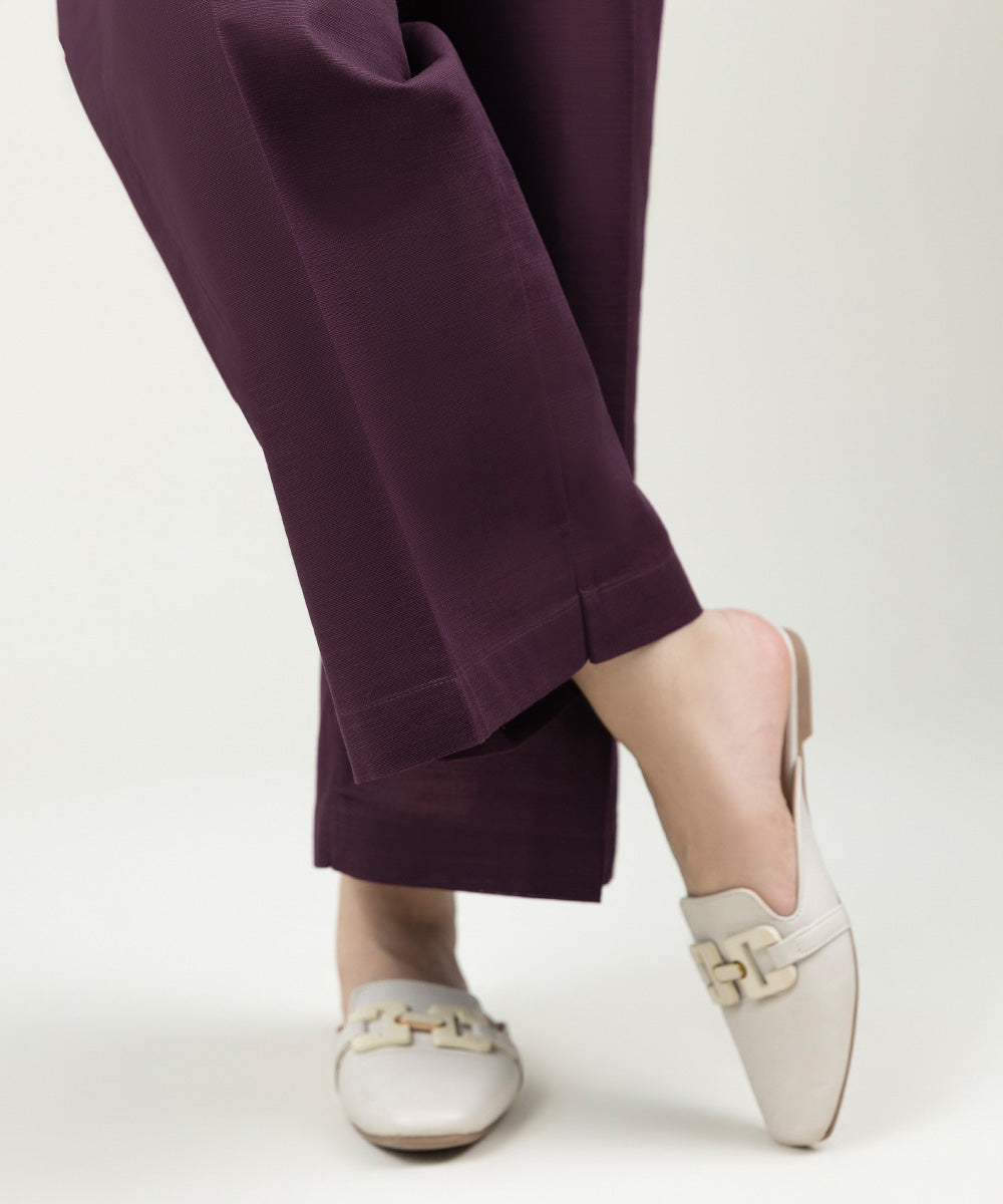 Women's Pret Khaddar Solid Plum Culottes