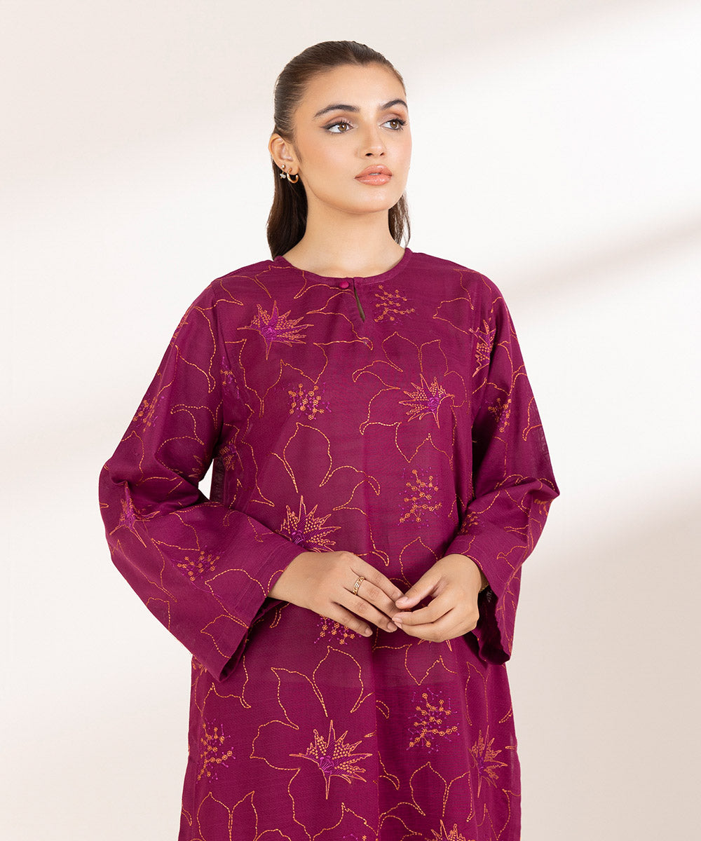 Women's Pret Lawn Embroidered Magenta A-Line Shirt