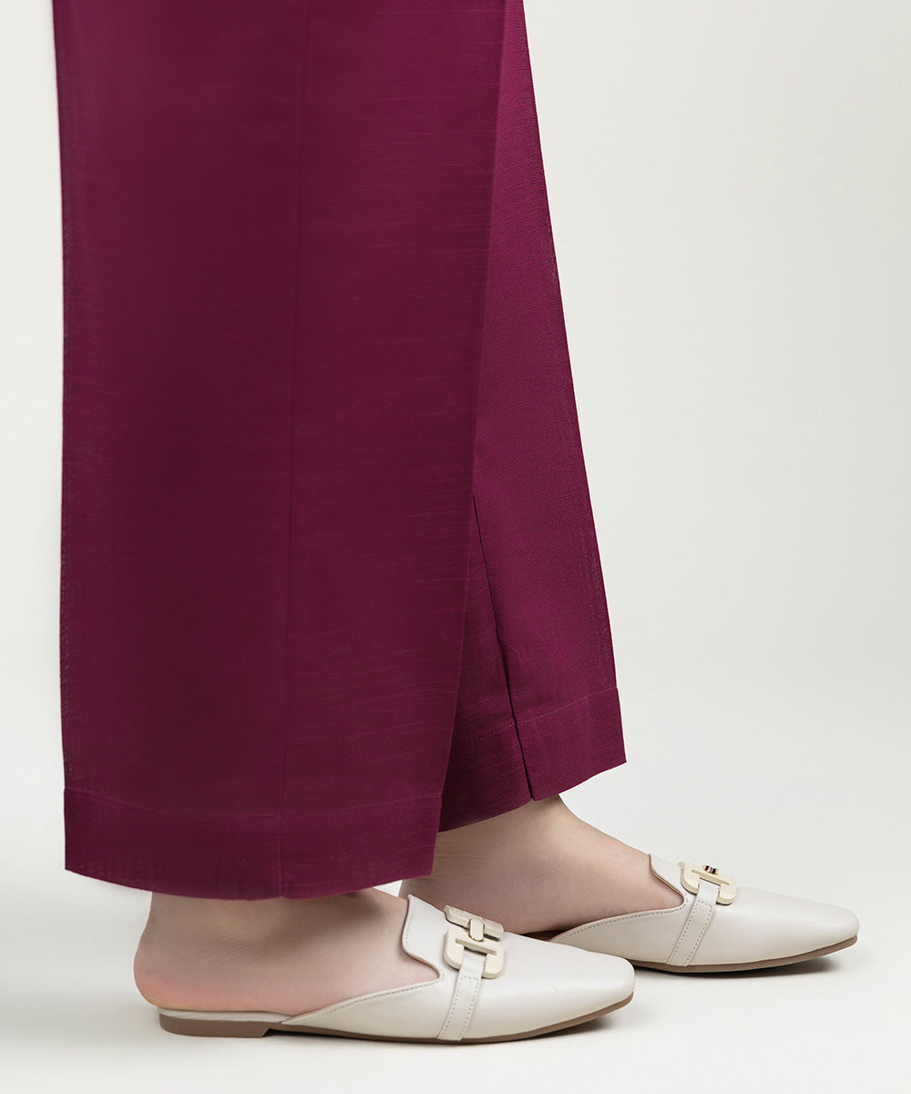 Women's Pret Khaddar Solid Magenta Straight Pants