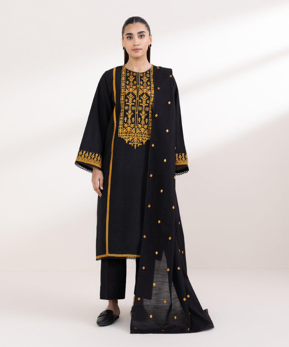 Khaddar Black Embroidered Dupatta