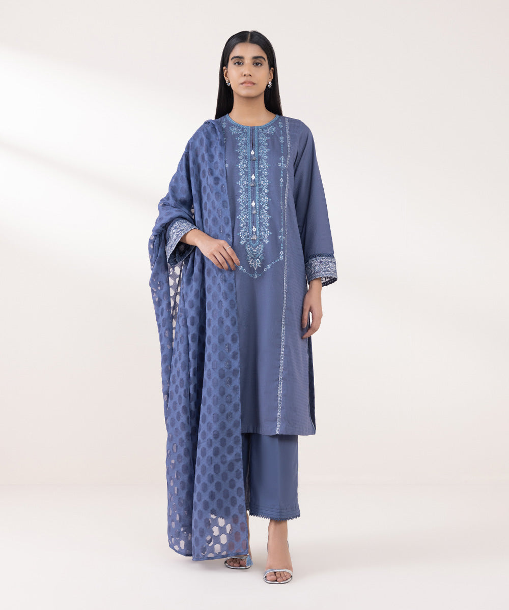 Brochea Jacquard Blue Solid Dupatta