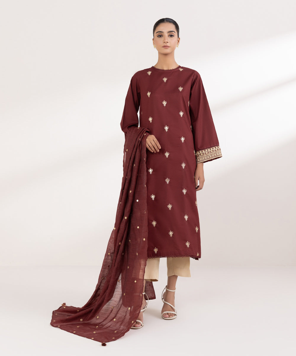 Manar Red Embroidered Dupatta