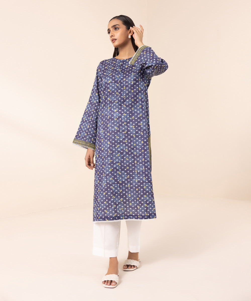 Women's Pret Lawn Blue Embroidered Straight Shirt