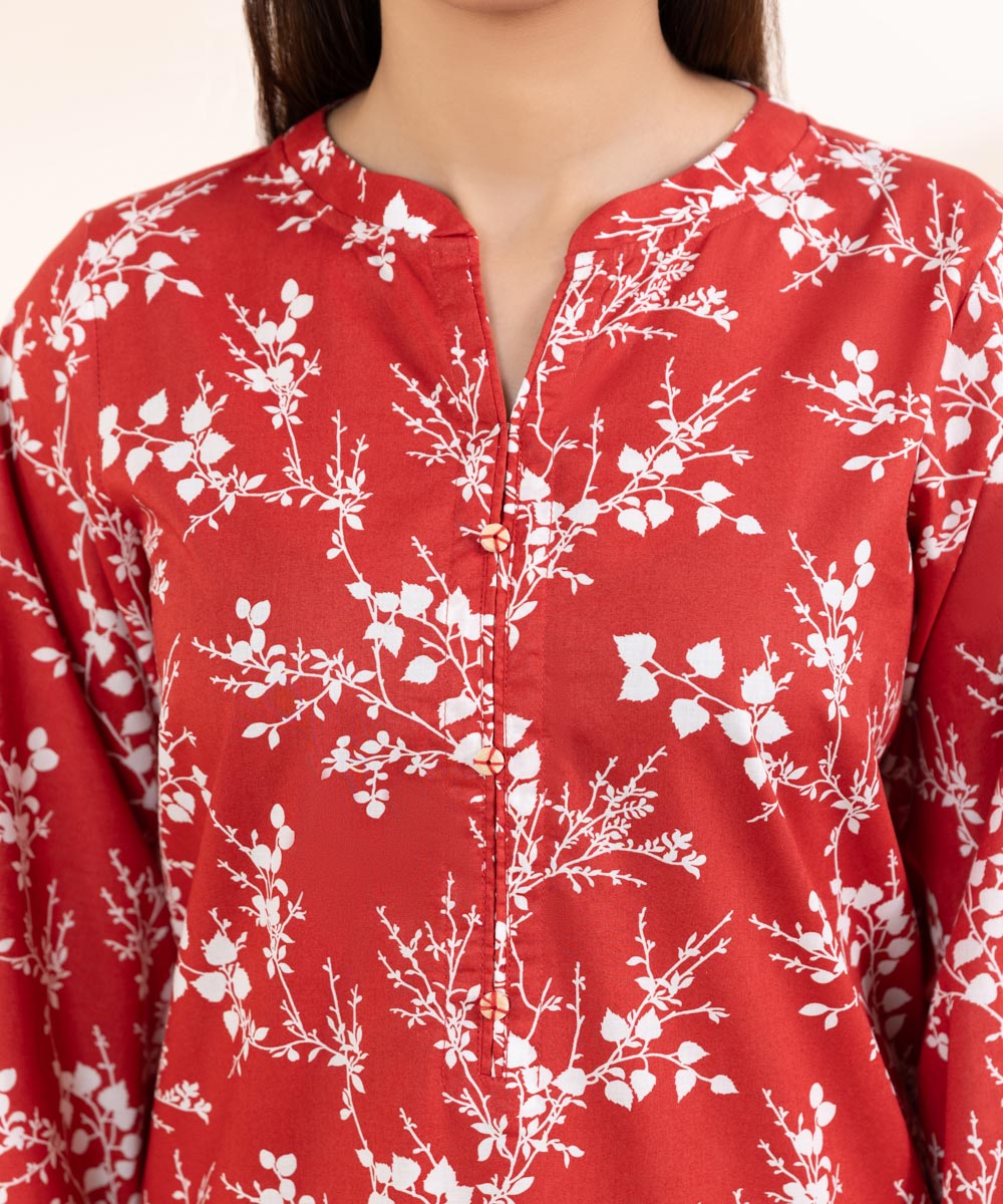 Women's Pret Cambric Red Printed A-Line Shirt