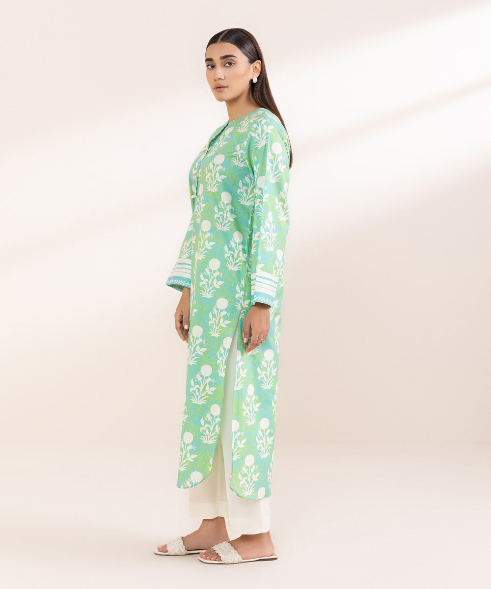 Women's Pret Cambric Green Printed A-Line Shirt