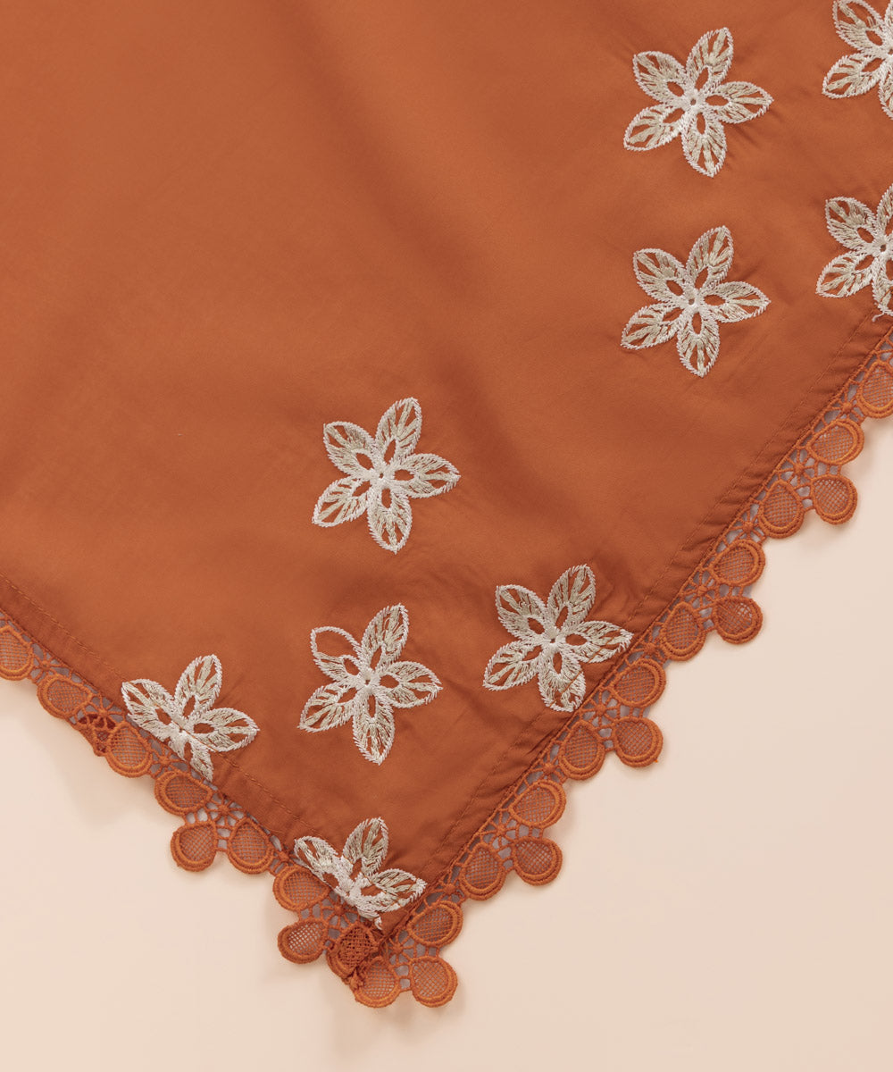 Fine Voile Orange Embroidered Dupatta