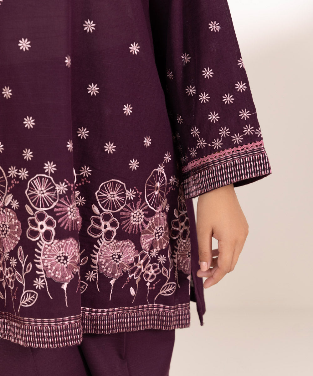 Women's Pret Khaddar Embroidered Plum Boxy Shirt