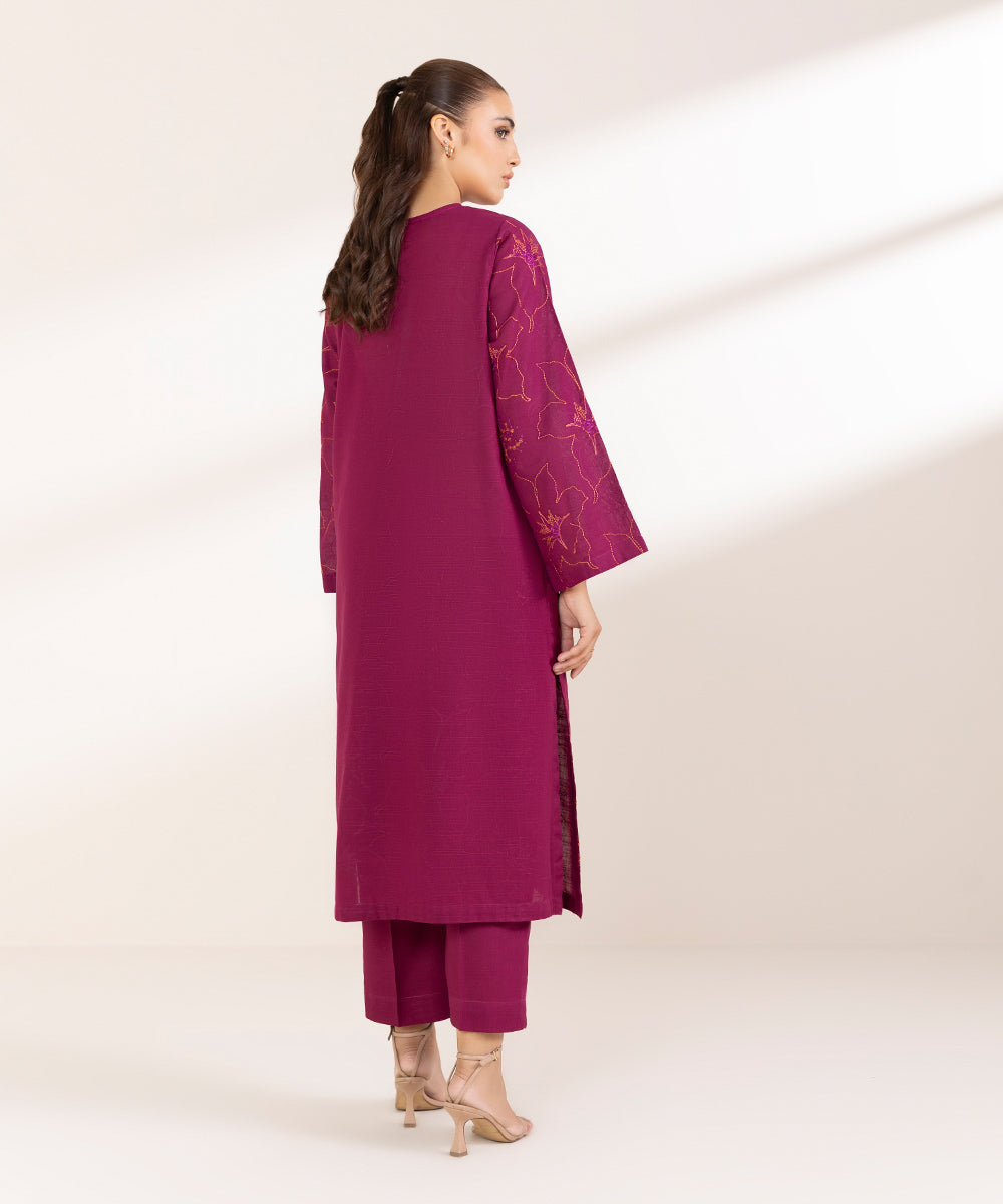 Women's Pret Khaddar Embroidered Magenta A-Line Shirt