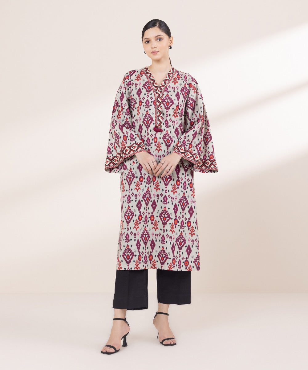 Women's Pret Cotton Viscose Printed Fawn A-Line Shirt