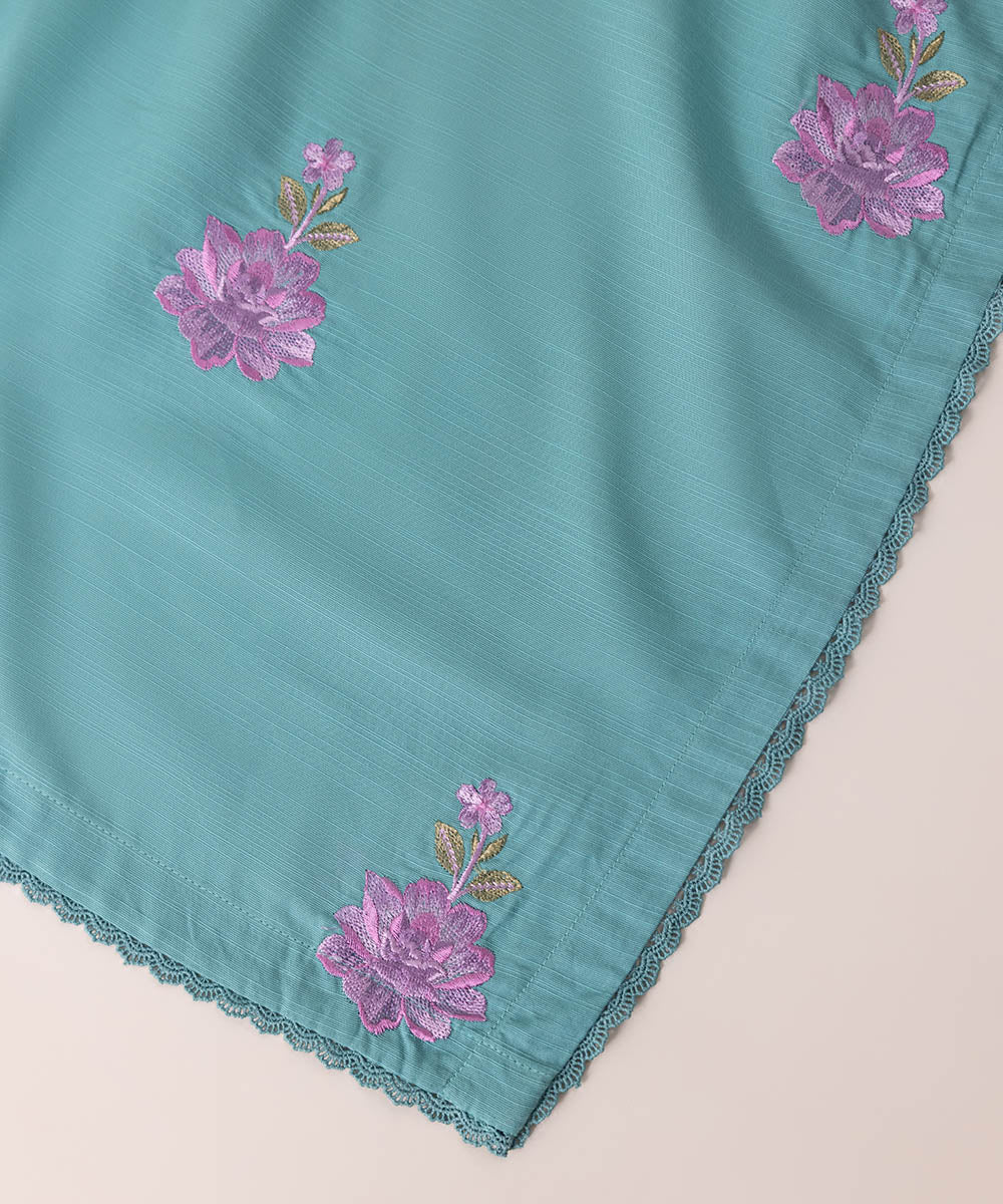 Khaddar Embroidered Turquoise Dupatta