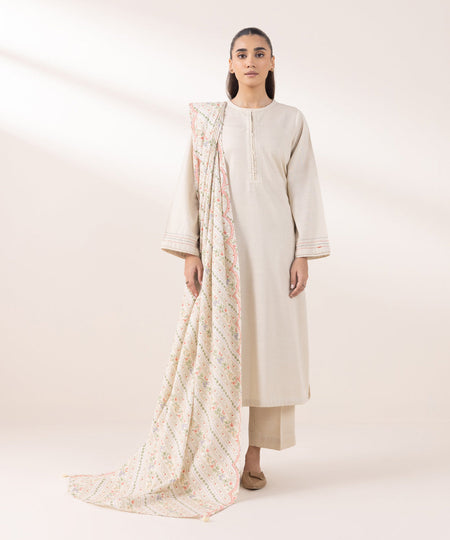 Khaddar Printed Cream Dupatta