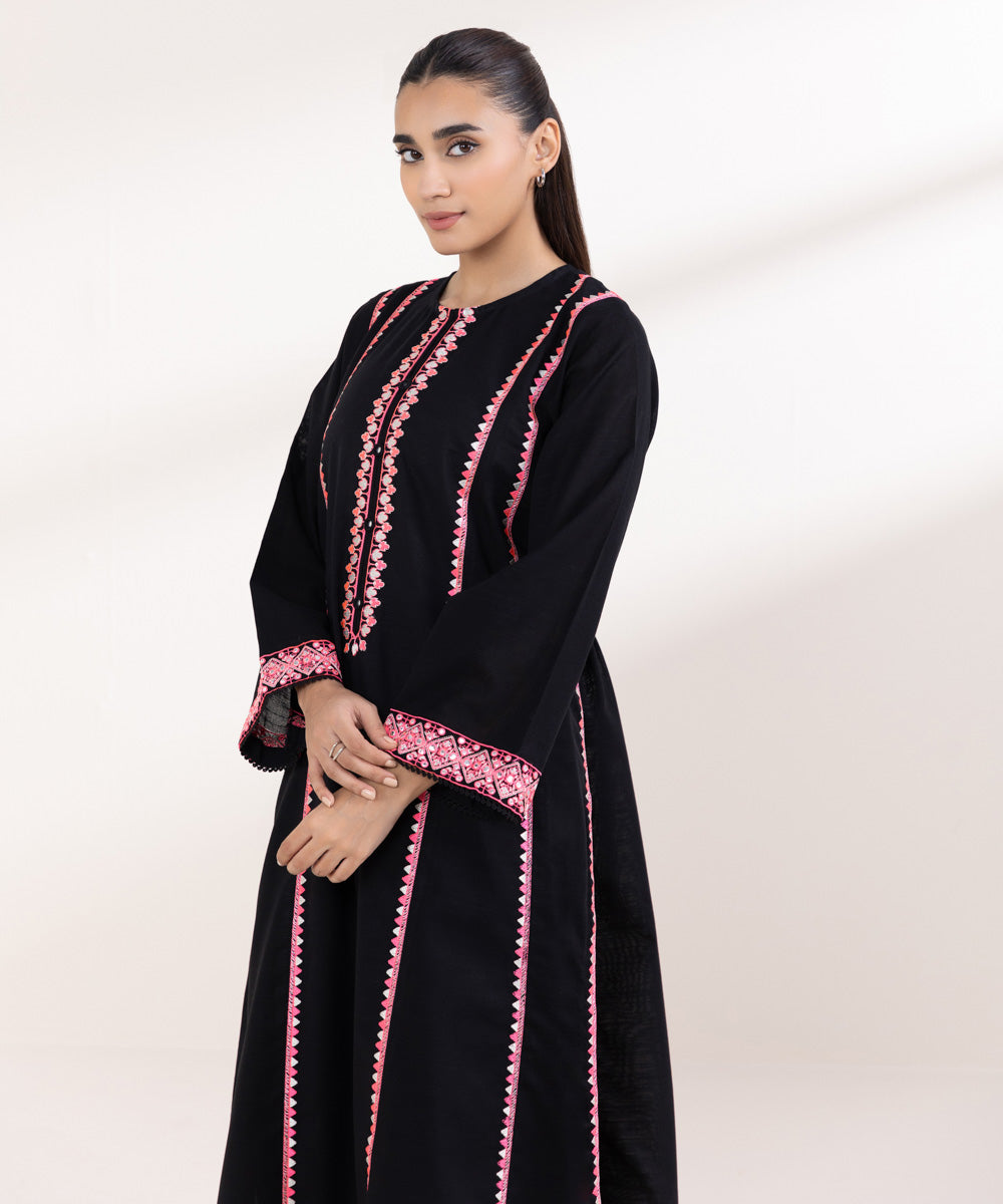 Women's Pret Light Khaddar Embroidered Black Boxy Shirt