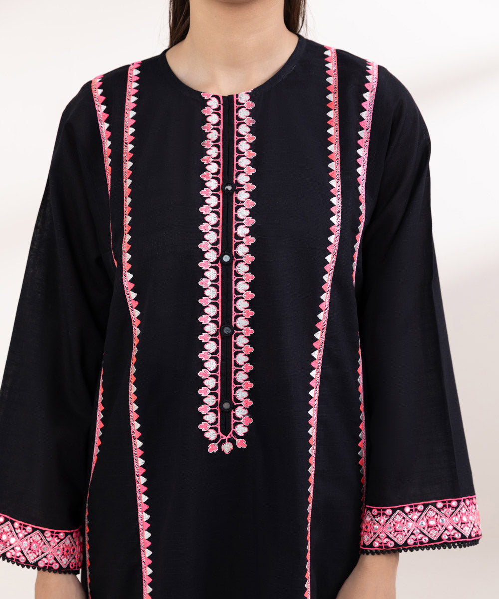 Women's Pret Light Khaddar Embroidered Black Boxy Shirt