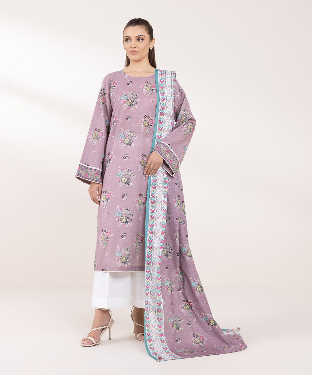 Khaddar Purple Printed Dupatta