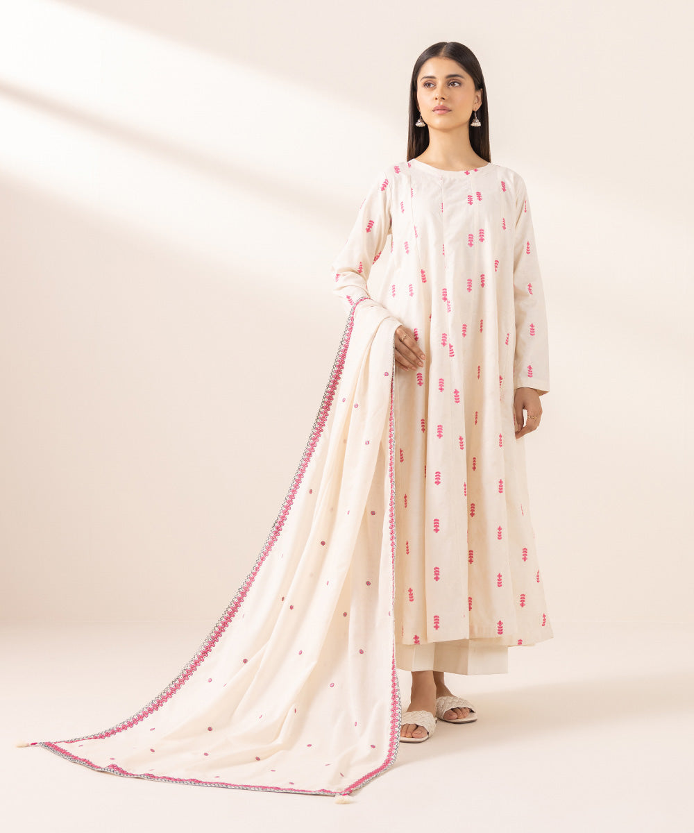 Women's Fine Voile Off White Embroidered Dupatta