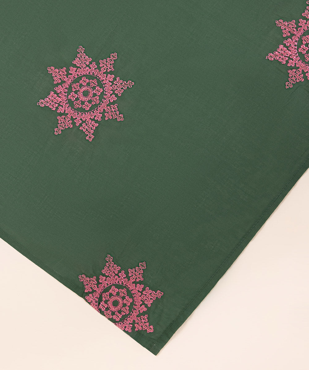 Women's Fine Voile Green Embroidered Dupatta