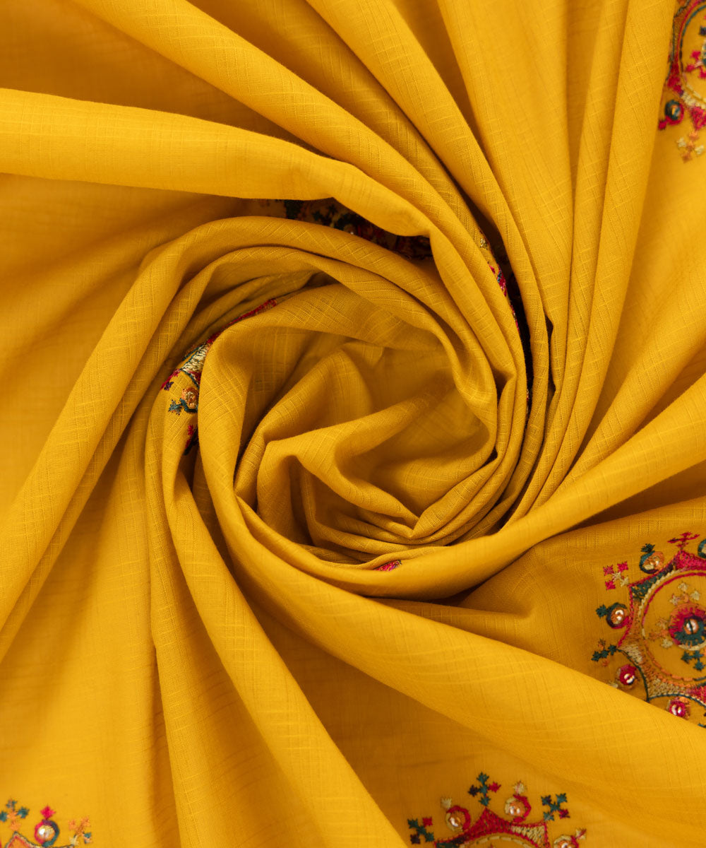 Women's Textured Voile Yellow Embroidered Dupatta