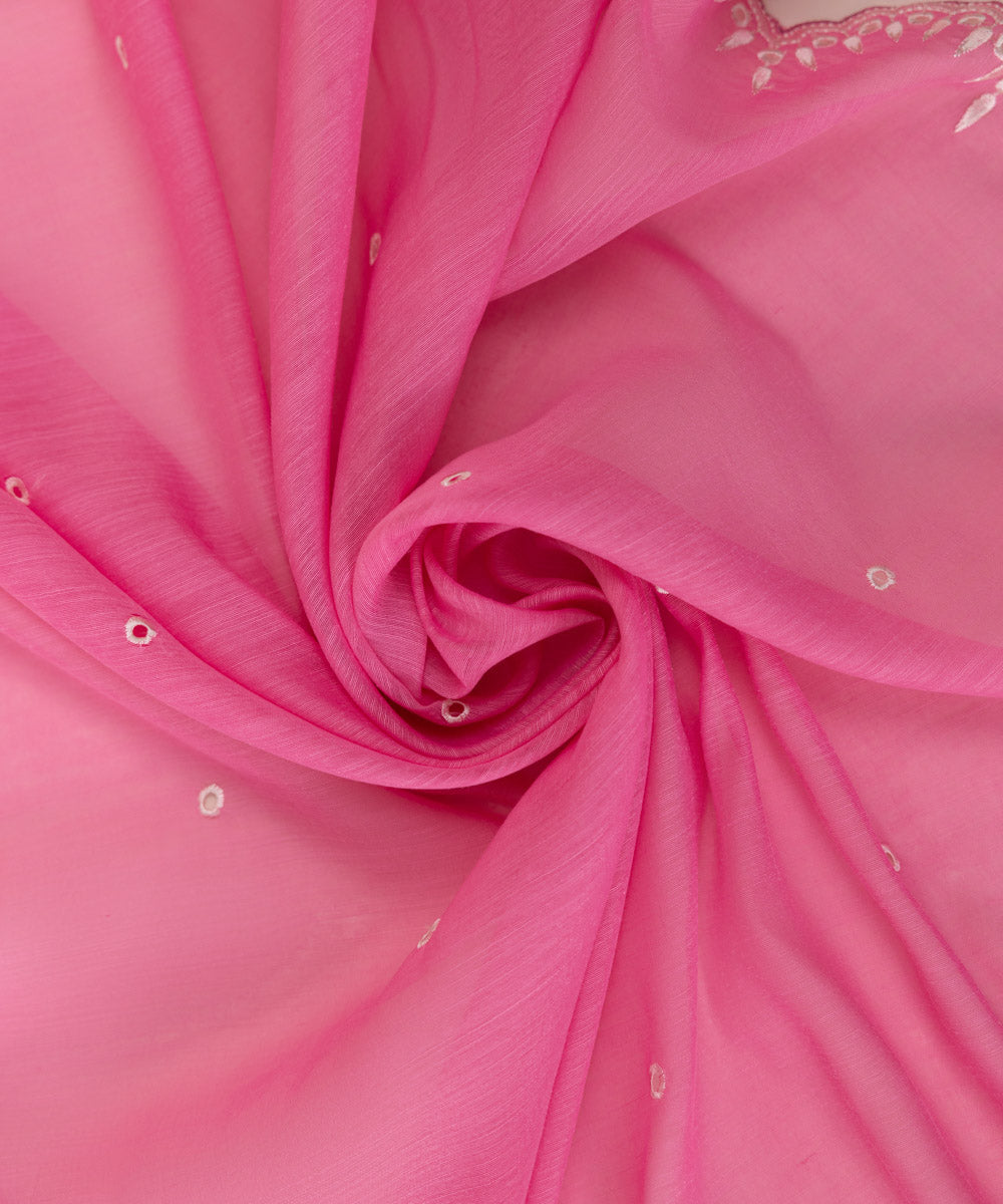 Dull Raw Silk Embroidered Watermelon Pink Dupatta