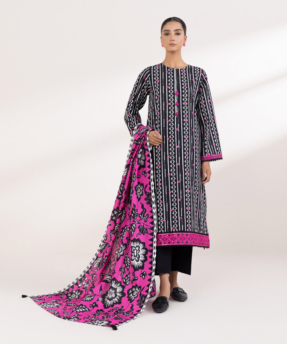 Khaddar Pink Printed Dupatta