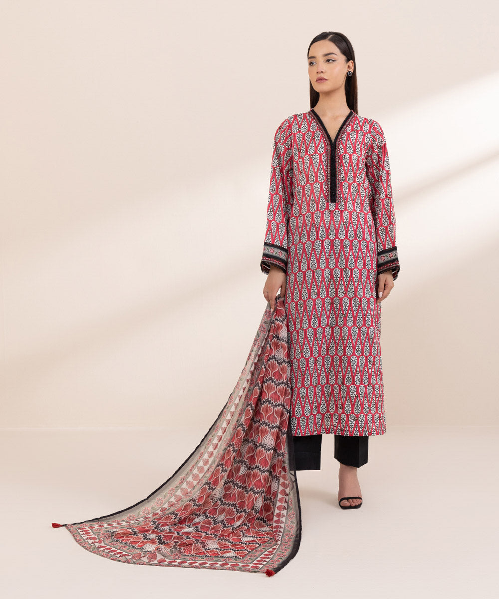 Blended Tissue Red Printed Dupatta