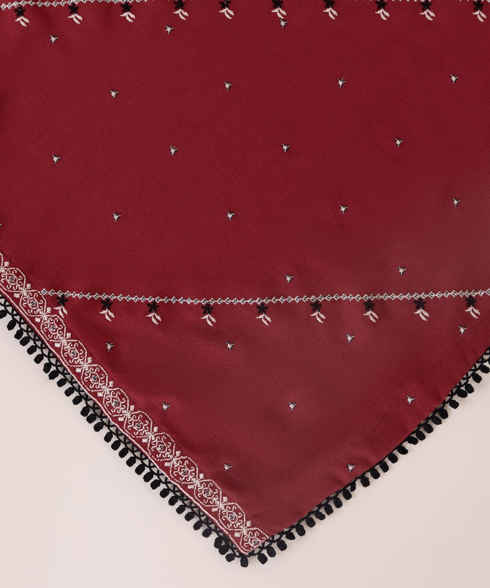 Embroidered Red Blended Shawl