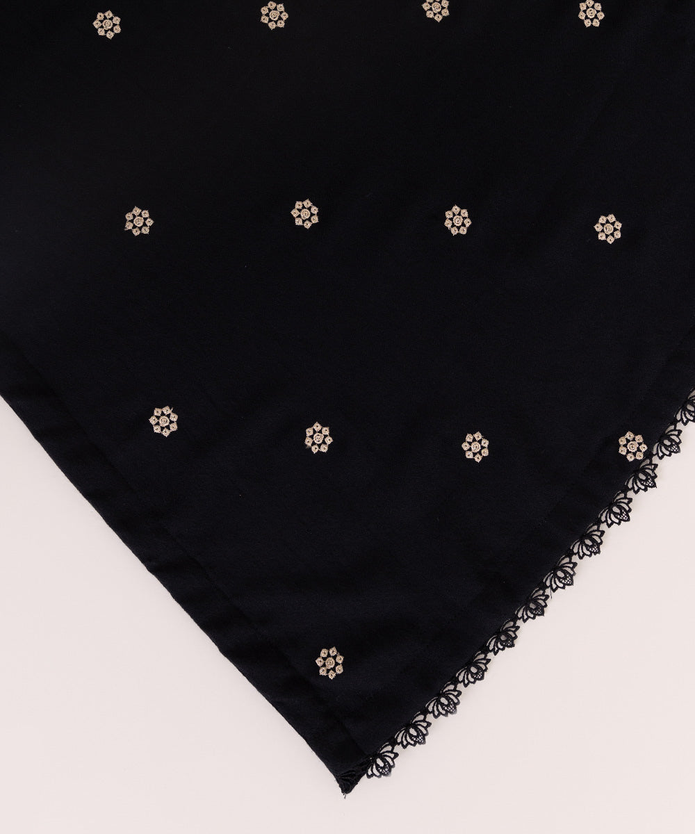 Embroidered Black Blended Shawl