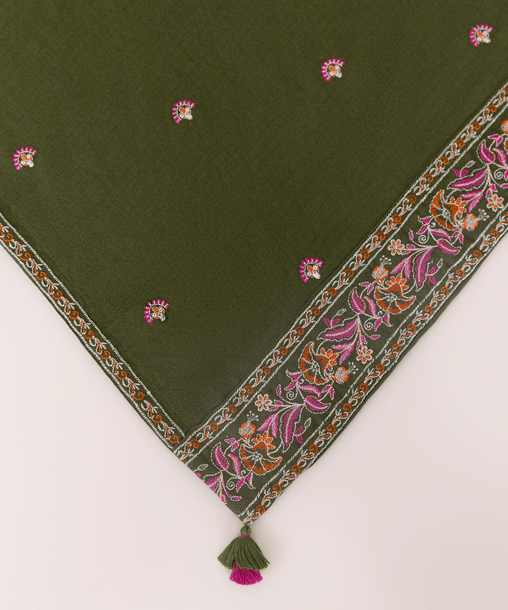 Embroidered Green Blended Shawl