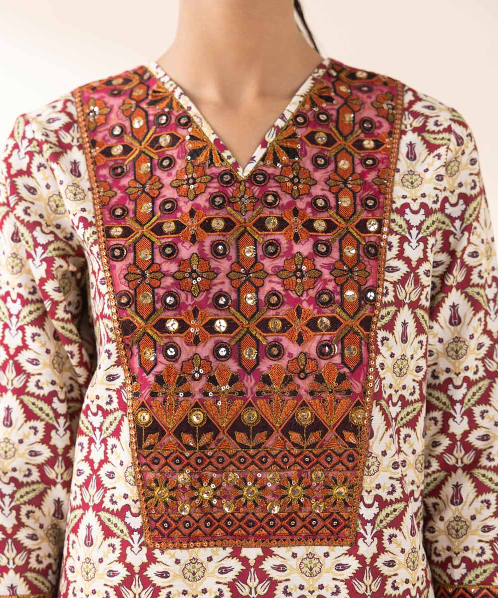 Women's Unstitched Embroidered Multicolours Light Khaddar Three Piece Suit