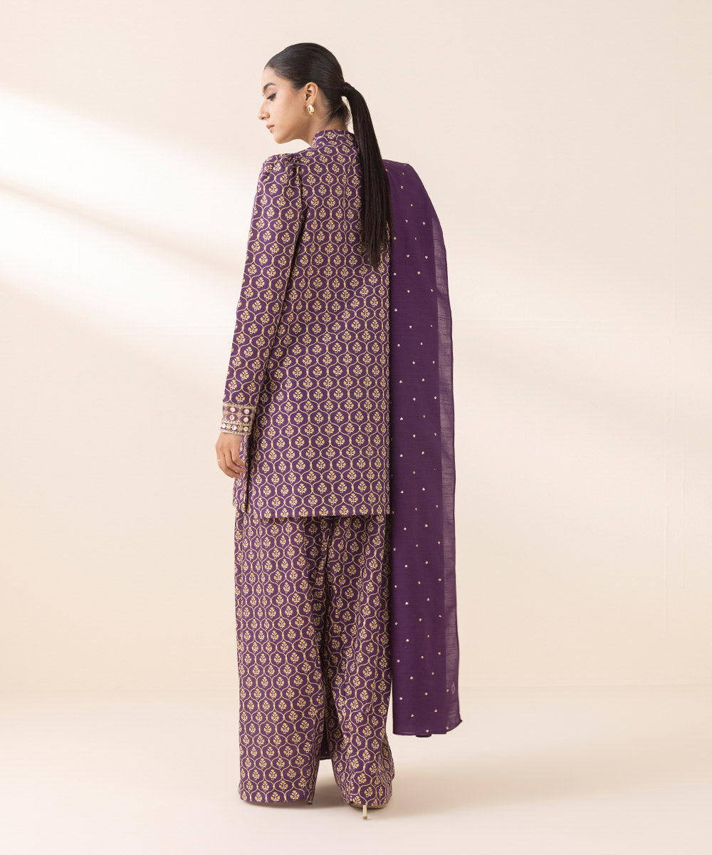 Women's Unstitched Embroidered Purple Light Khaddar Three Piece Suit