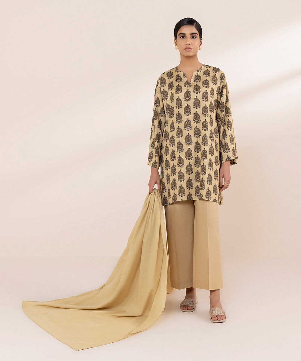 Textured Voile Beige Dyed Dupatta