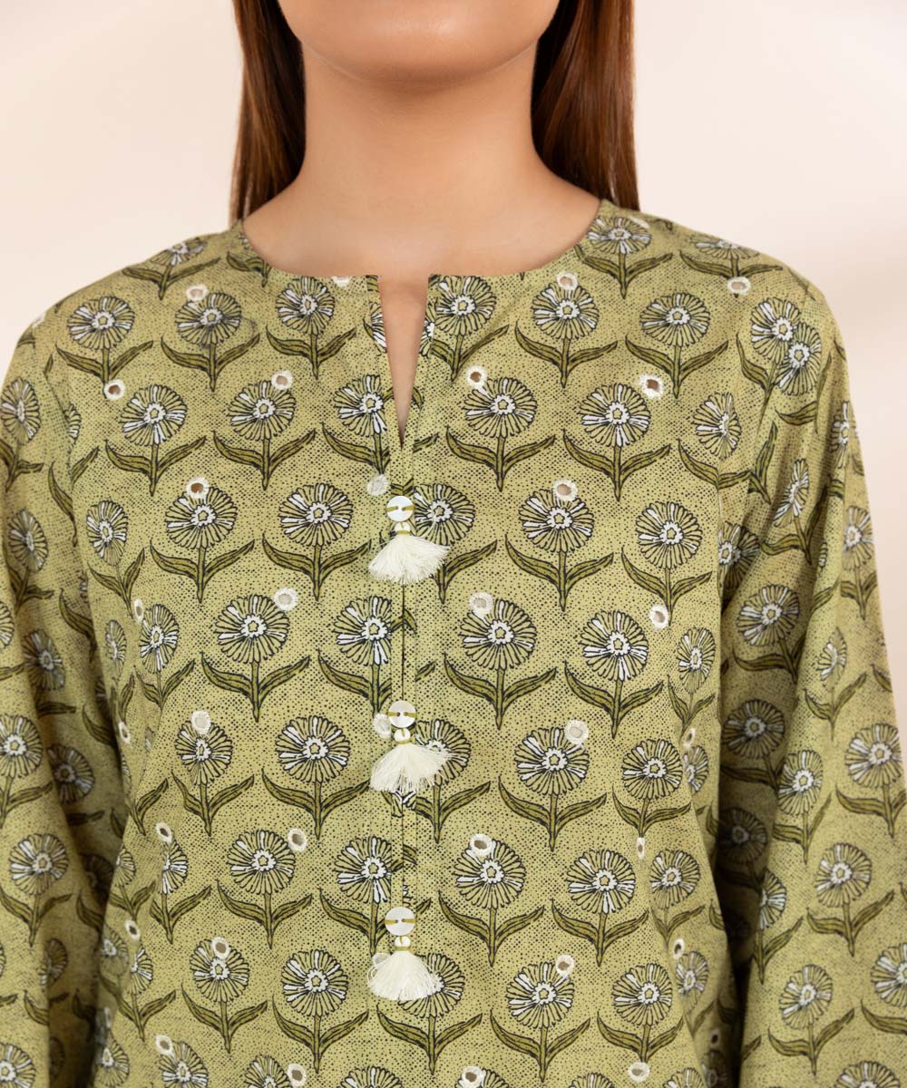 Women's Pret Lawn Green Printed Embroidered A-Line Shirt