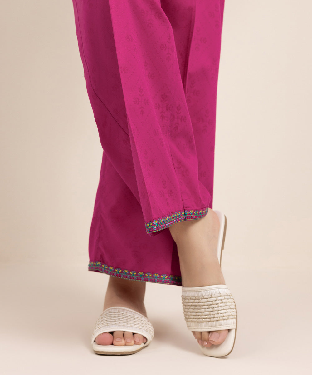 Women's Pret Cotton Embroidered Pink Culottes