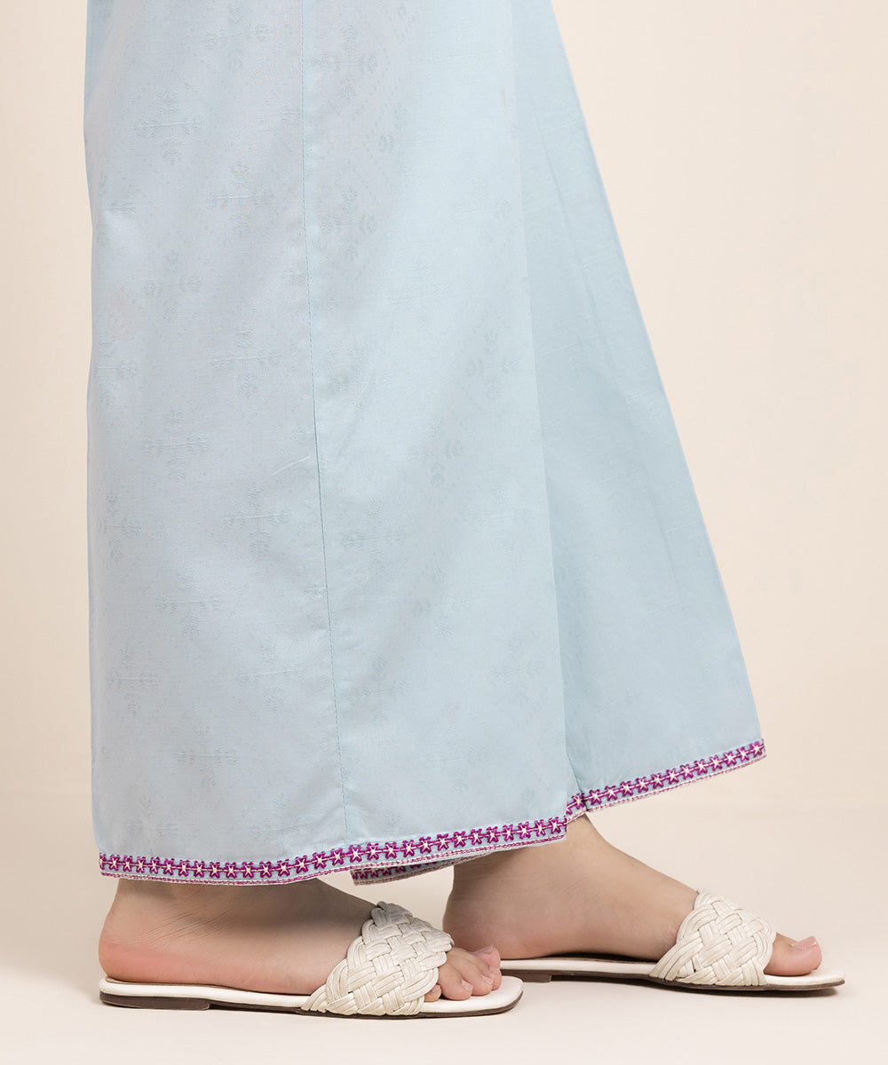 Women's Pret Cotton Embroidered Blue Culottes