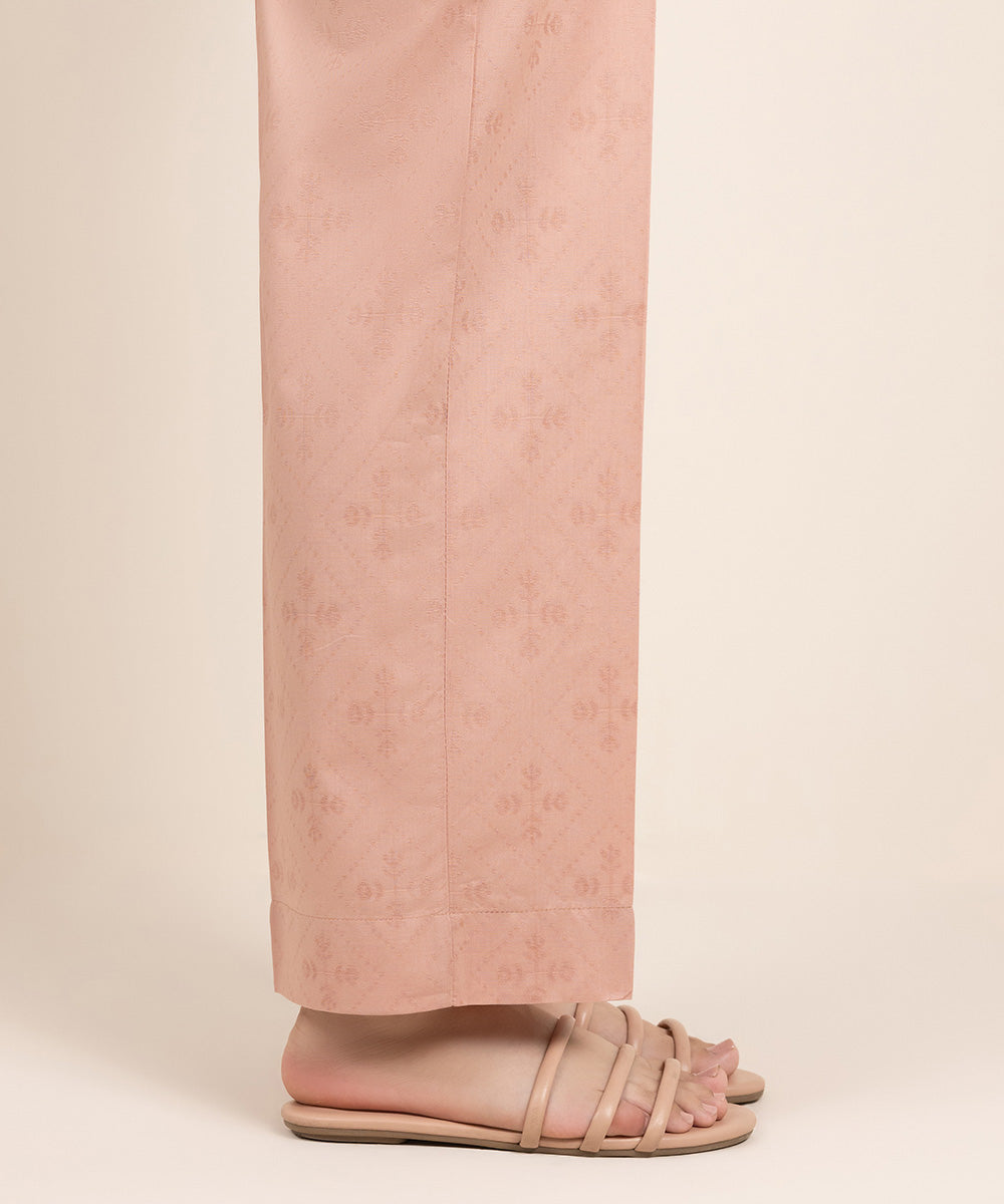 Women's Pret Cotton Solid Pink Straight Pants