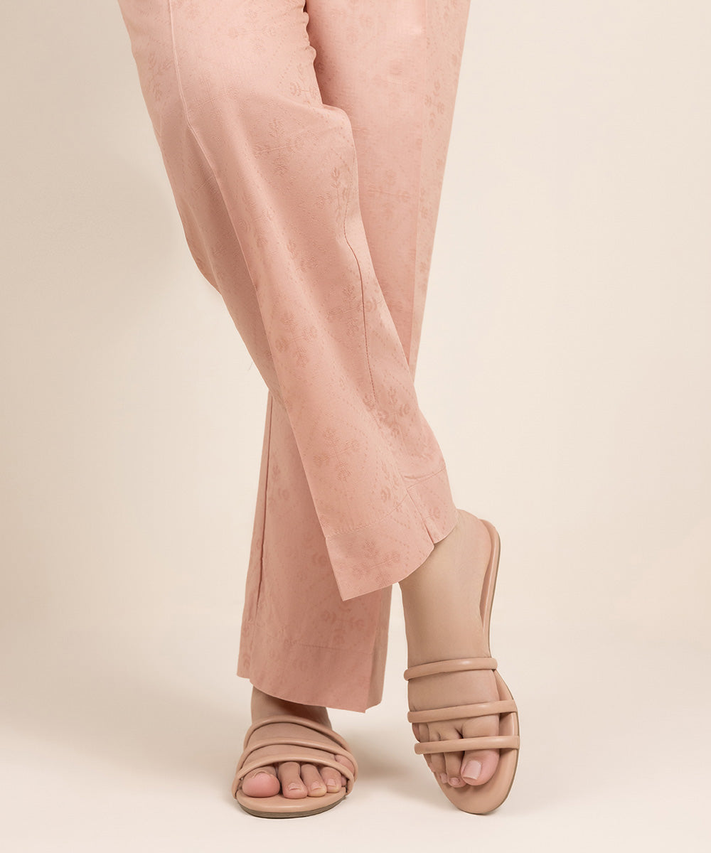 Women's Pret Cotton Solid Pink Straight Pants