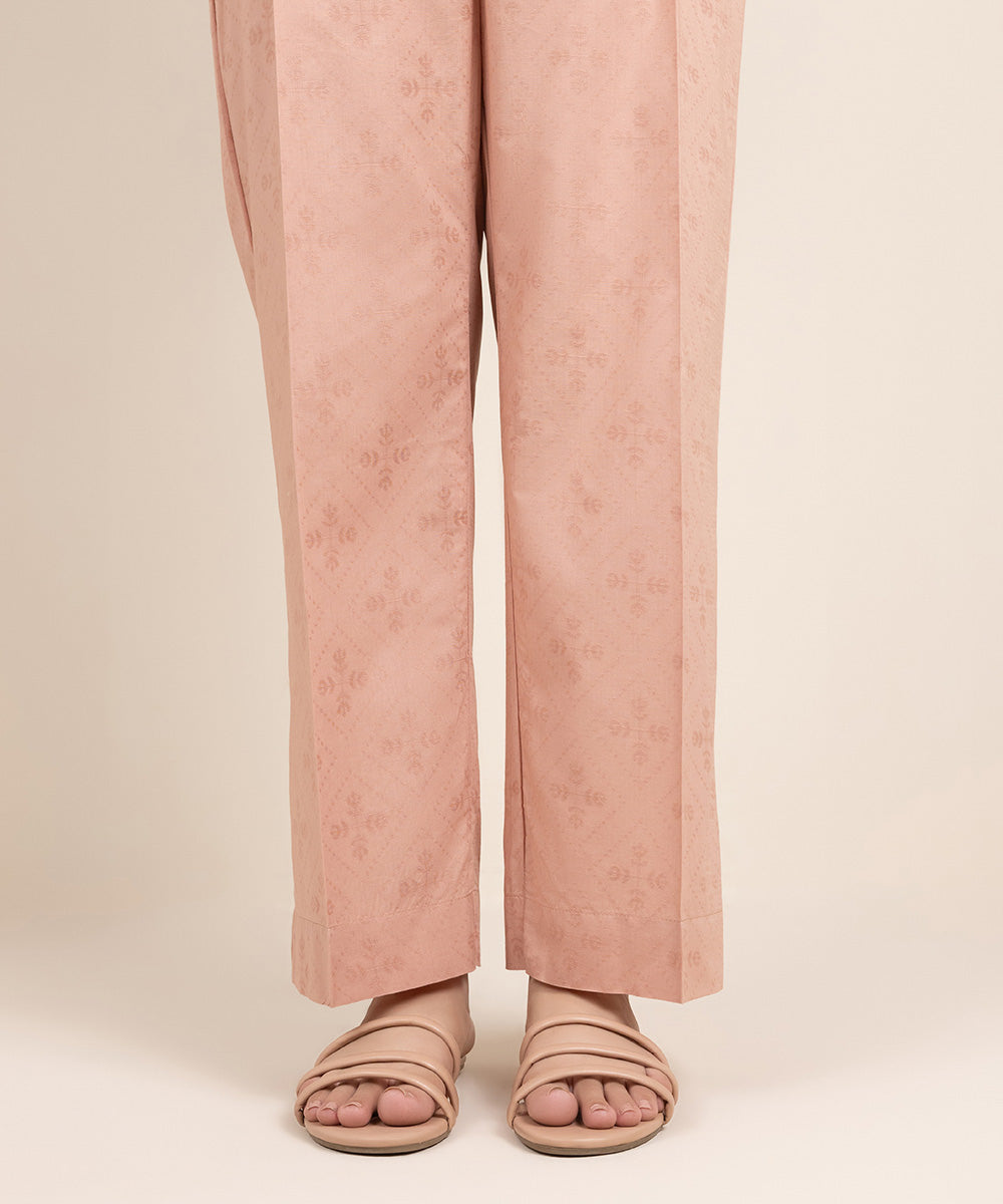 Women's Pret Cotton Solid Pink Straight Pants