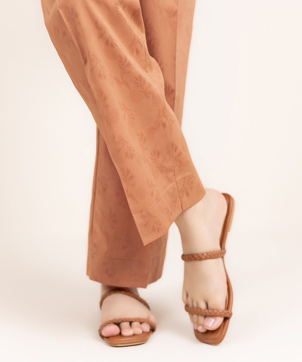 Women's Pret Cotton Solid Orange Straight Pants