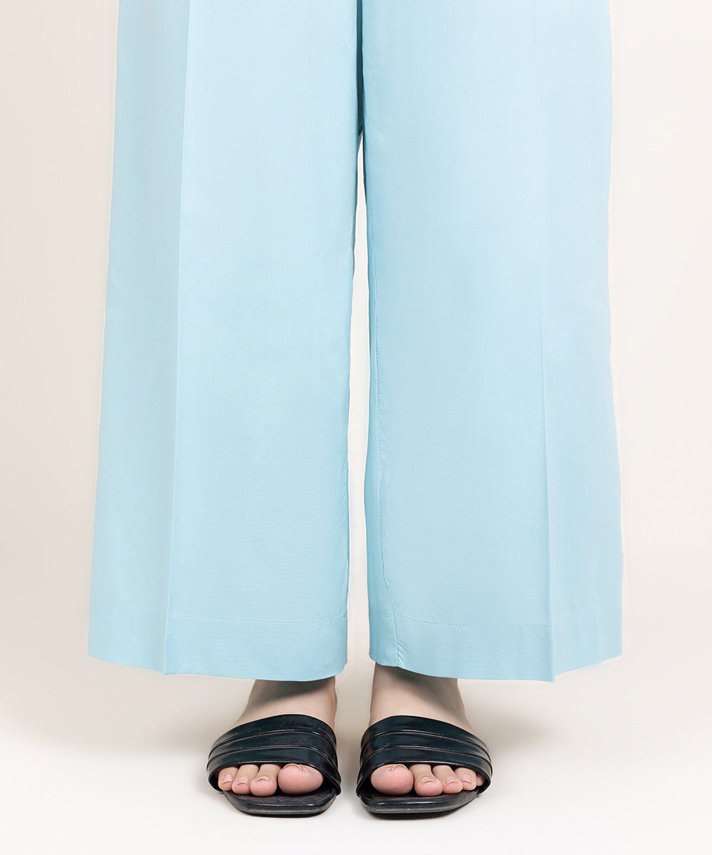 Women's Pret Cotton Viscose Solid Blue Culottes