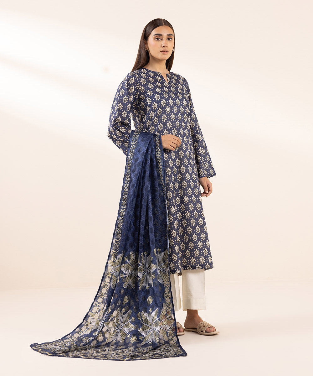 Women's Brochea Jacquard Blue Printed Dupatta