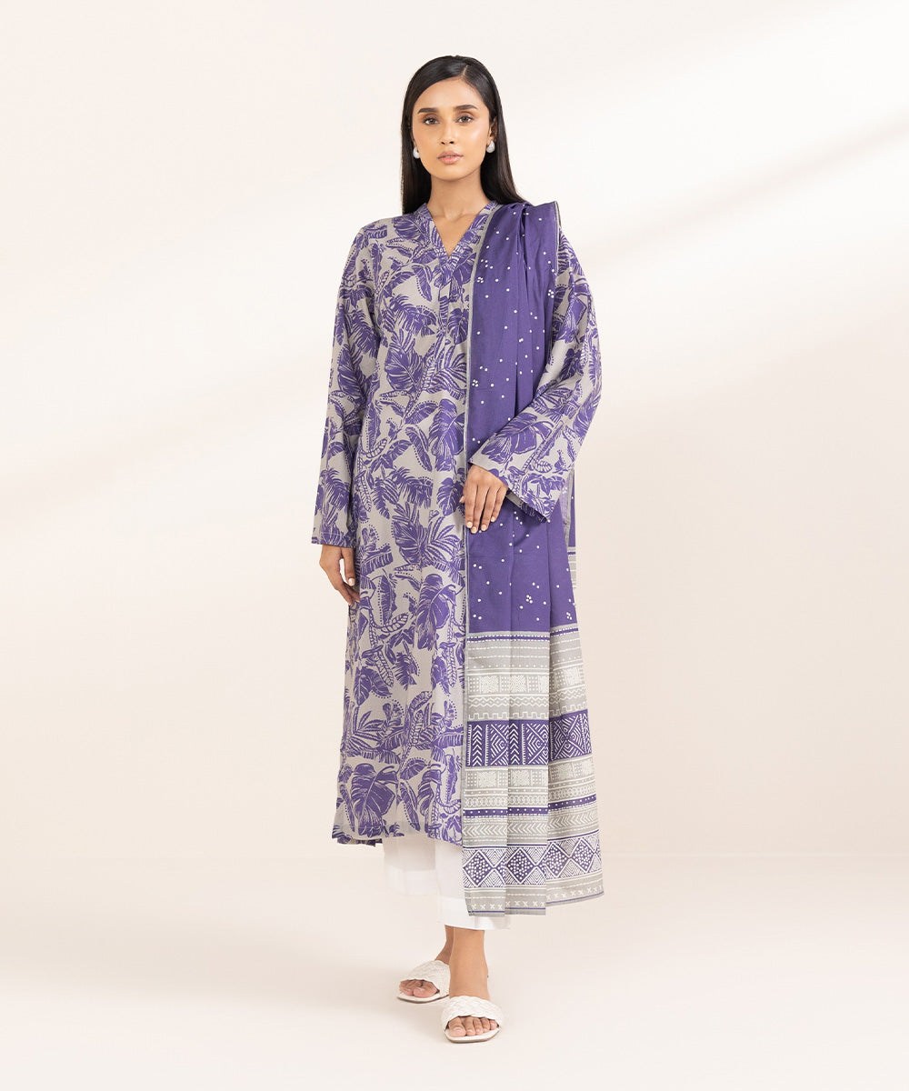 Women's Fine Voile Purple Printed Dupatta