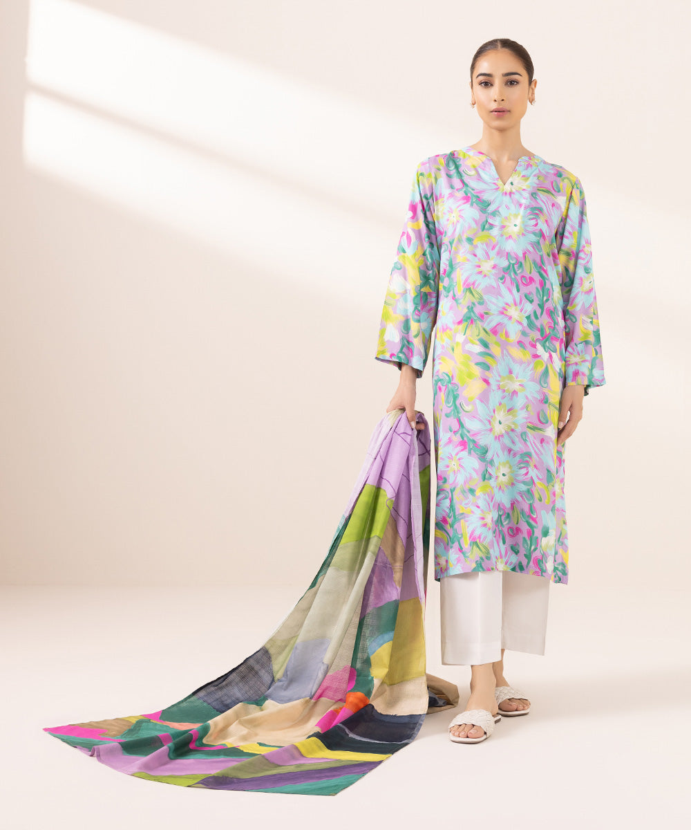 Women's Textured Voile Multi Printed Dupatta