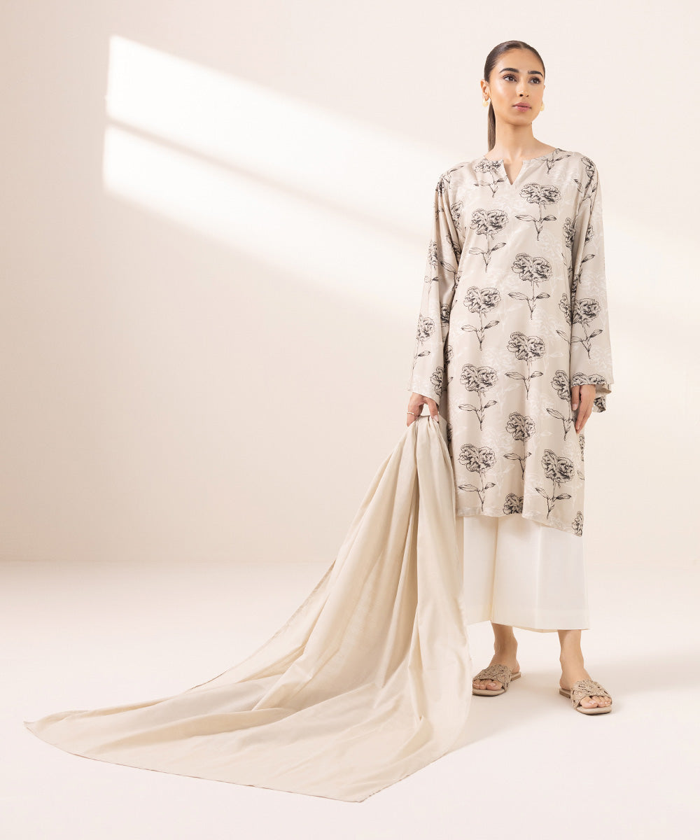 Women's Textured Voile Beige Solid Dupatta