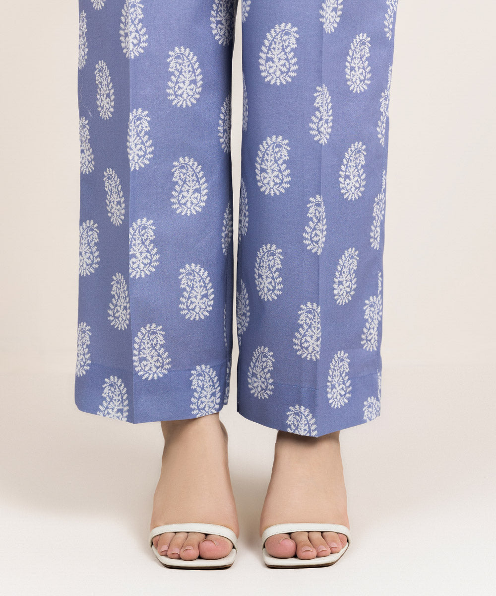 Women's Pret Cambric Printed Blue Straight Pants